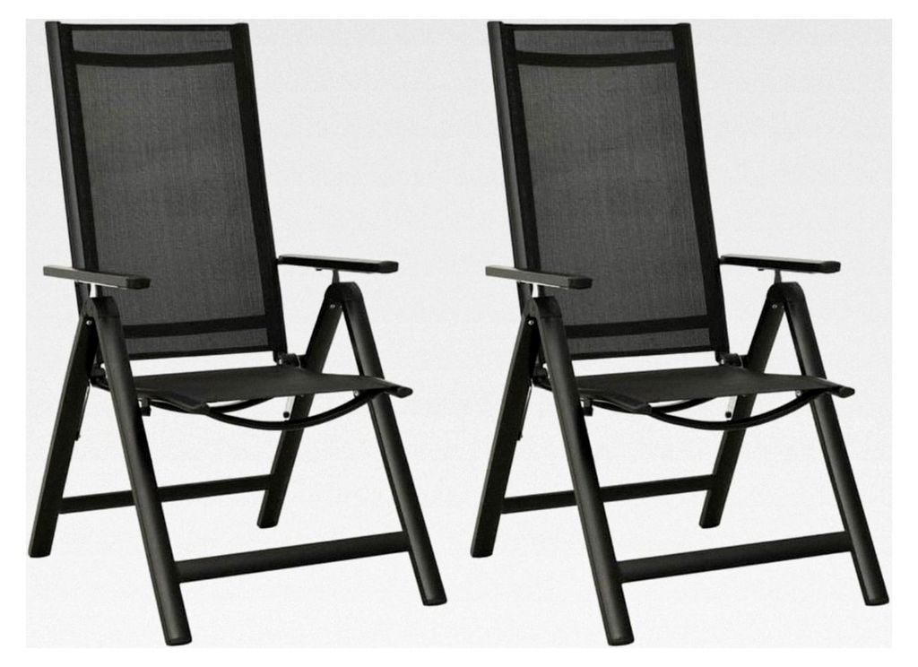 Klappbarer Gartenstuhl, 2 Stück, Textilene und Aluminium, Schwarz