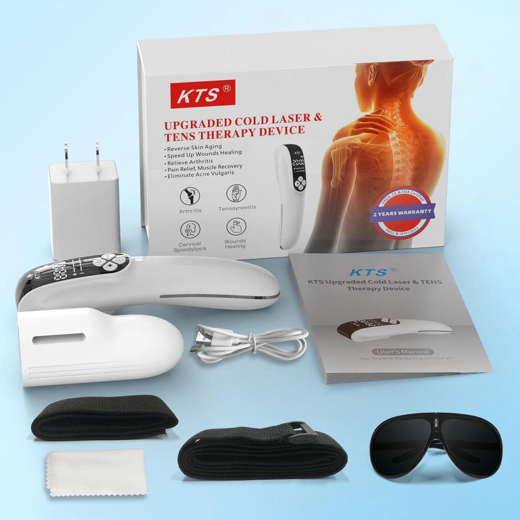 Lasertherapiegerät - LLLT Kaltlaser - 4×808 nm + 12×650 nm Dioden - GaAlAs - 2600 mAh Akku, 3,7 V - Timer 5–20 Min - Für Körper, Gelenke, Mu...