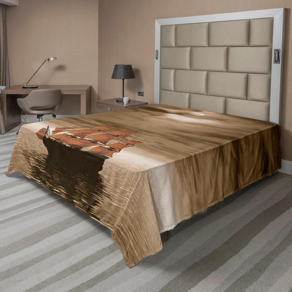 Drap plat résistant anti-plis style nautique pour grand lit 275x260cm