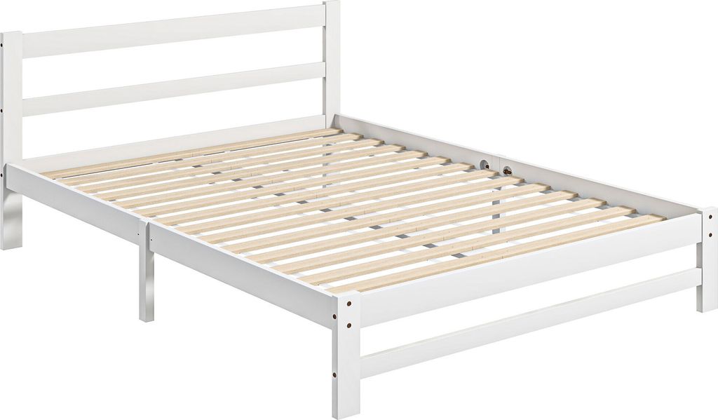 HOMCOM Holzbettgestell 195x141 cm, Doppelbettgestell für 135x190 cm Matratze (nicht im Lieferumfang enthalten), Belastung 300 kg, Weiß
