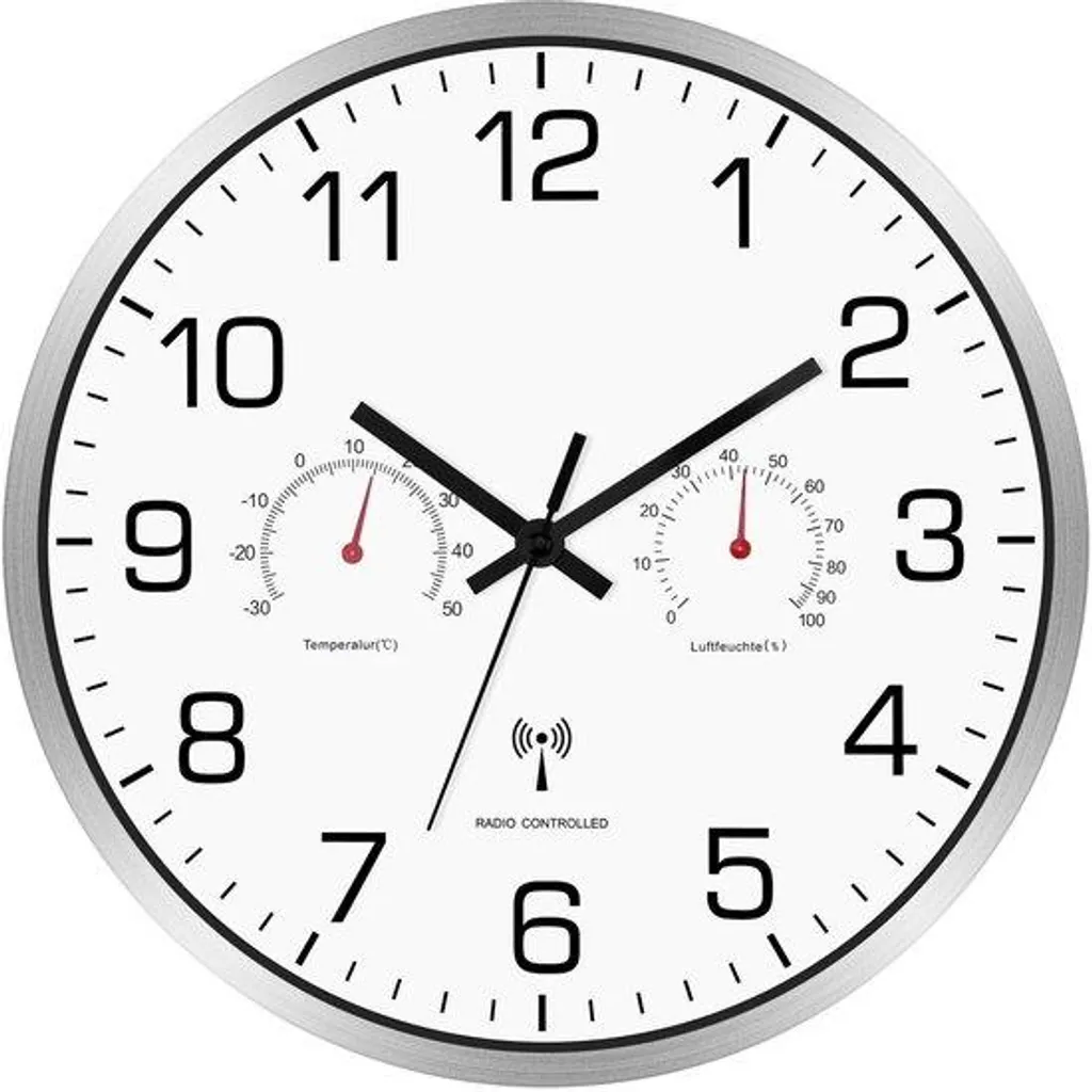 Horloge murale radio-pilotée silencieuse 30cm en métal argenté Modern