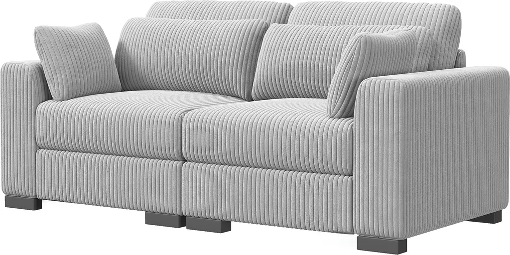 Canapé Modulable 2 Places en Tissu Gris avec Dossier Déhoussable