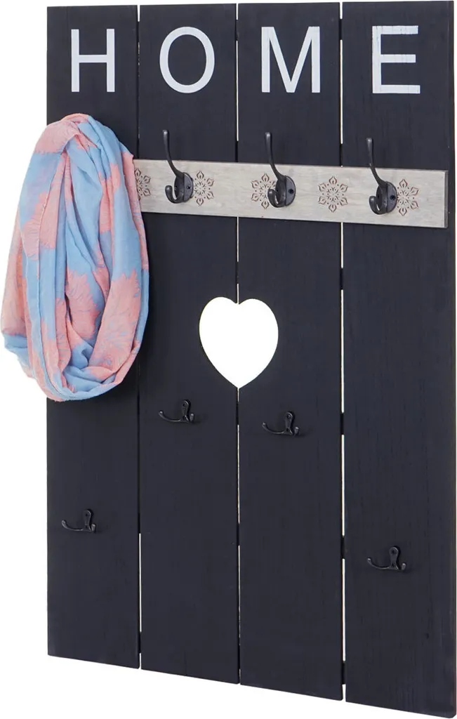 Appendiabiti da parete HWC-C89 Home, appendiabiti a pannello, look shabby vintage, 8 ganci 91x60cm ~ grigio scuro, shabby