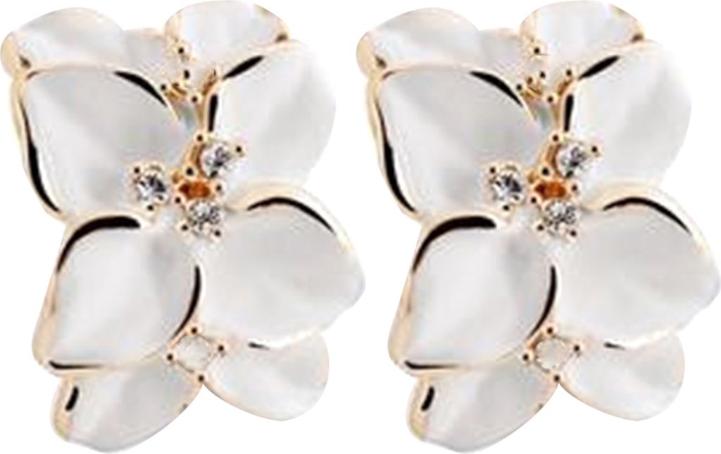 Niedliche Gardenia-Blumen-Strass-eingelegte Ohrstecker für Damen, Ohrringe, Schmuck, Geschenk-Weiß