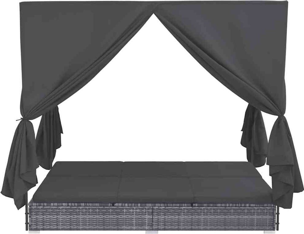 vidaXL Outdoor-Lounge-Bett mit Vorhängen Poly Rattan Grau Produktbild 2