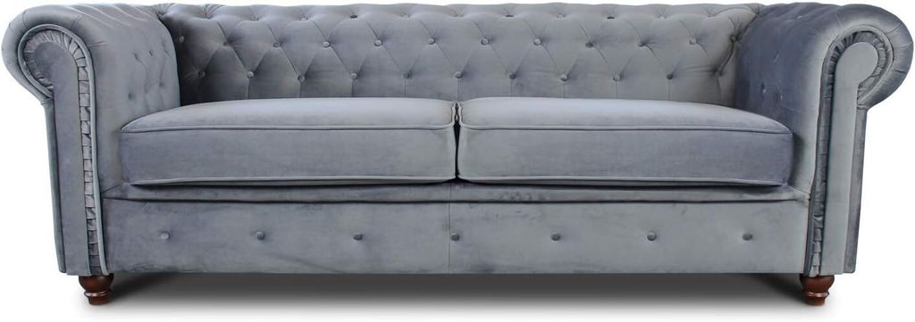 Easy4You Chesterfield Grau 3-Sitzer Sofa Sofas für Wohnzimmer Sofagarnituren mit Holzfüße Set Sofas & Couches Velvet 10