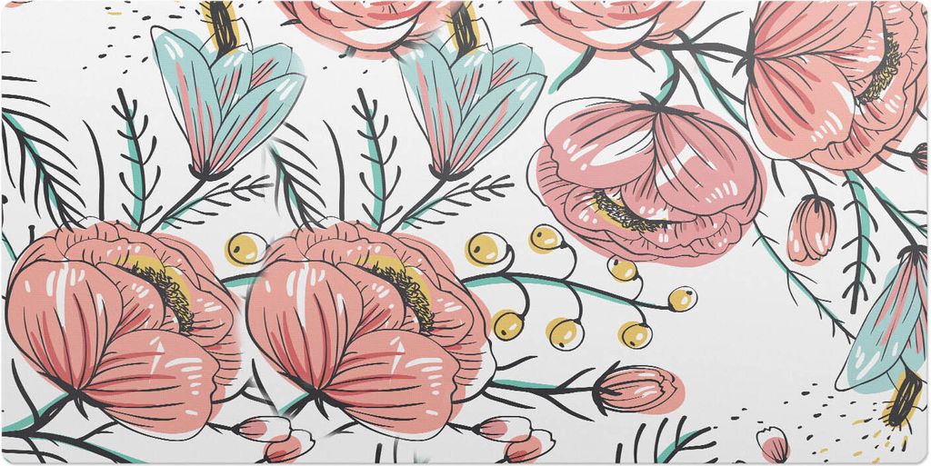 Florales Retro-Muster– Schreibtischunterlage – Schreibtisch Tischunterlage – 100x50 cm – Unterlage Groß Schreibtischmatte