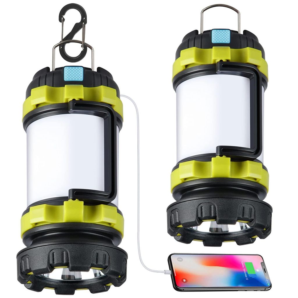 2er-Pack Campinglaternen, LED-Campinglaterne für den Außenbereich, wiederaufladbare Taschenlampen mit 1000 lm, 6 Modi, 4000 mAh Powerbank, IPX5