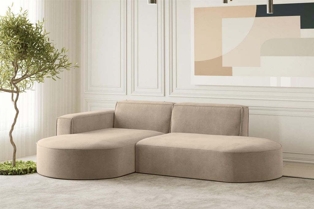 Ecksofa Designersofa PALMA XS in Stoff Noel Beige Ottomane Links