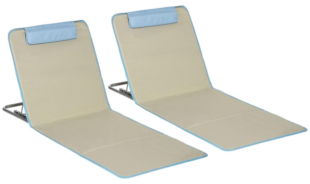 Strandmatte, 2er Set Faltbare Strandliege mit Kopfkissen, 5-stufige H?henverstellbare Strandmatratze mit Tragetasche, Stahl, Beige, 134 x 48 x 33-4...