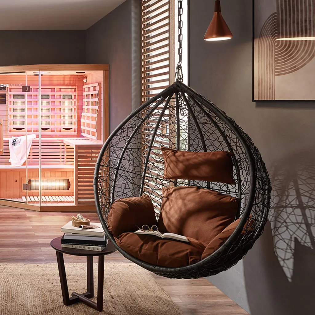 Panier chaise suspendue CIELO en poly rotin résistant aux intempéries