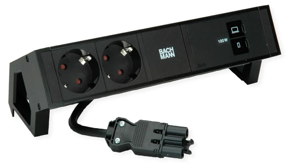 Bachmann DESK2 2x CEE7/3 avec USB-C 100W et connecteur GST18 0,2m