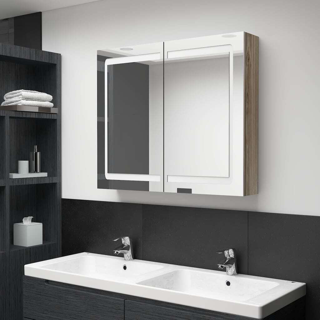 Maison Exclusive - LED-Spiegelschrank fürs Bad Eichen-Optik 80x12x68 cm