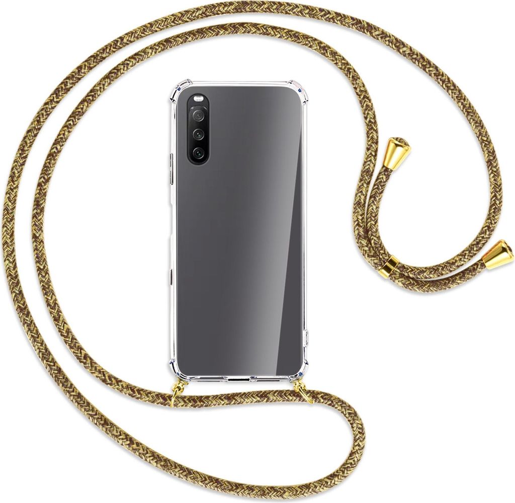 Handykette Backcover-Schutzhülle mit Band (Metall goldfarben) für Sony Xperia 10 III - braun+beige