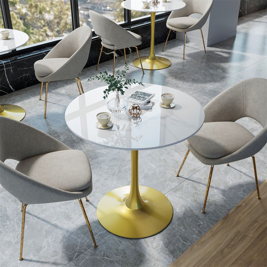WISFOR Bartisch Küchentisch, Esstisch Marmor, Stehtisch für Esszimmer, Küche, Partyraum, mit Metallgestell, 76x78.5cm, glänzendes Weiß + Gold