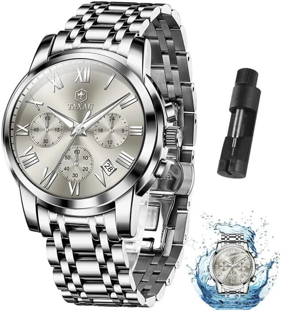 Orologi multifunzione per gli uomini in acciaio inox vestito uomini cronografo orologi quadrante romano orologi da polso business impermeabile luminoso