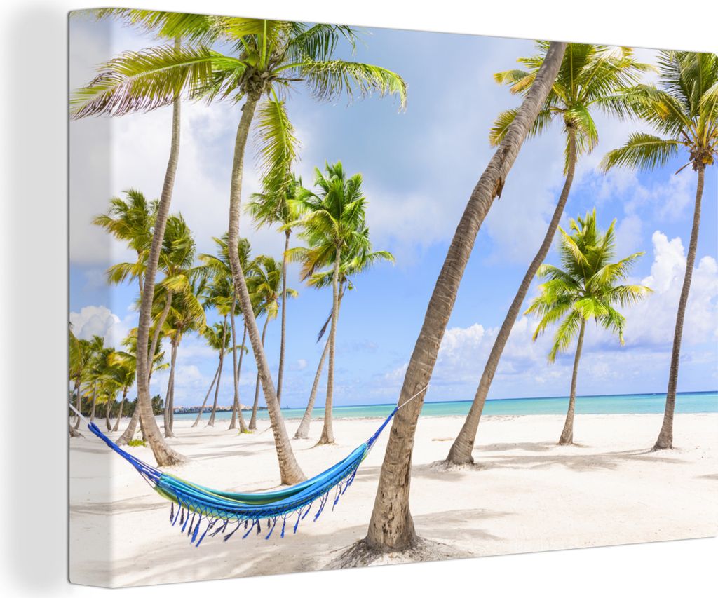 OneMillionCanvasses - Leinwandbilder - 140x90 cm, Hängematte - Strand - Palmen, Wandbilder Kunstdruck Wanddekoration - Foto auf Leinwand - Gemä...