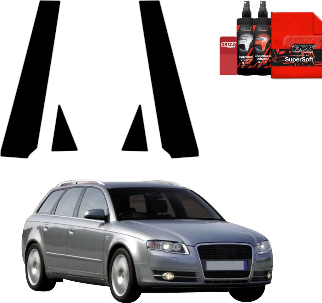 4in1 Schwarze Grizz Protector schutzfolie für B-C-Säule - Audi A4 B7 Avant (2004-2008)
