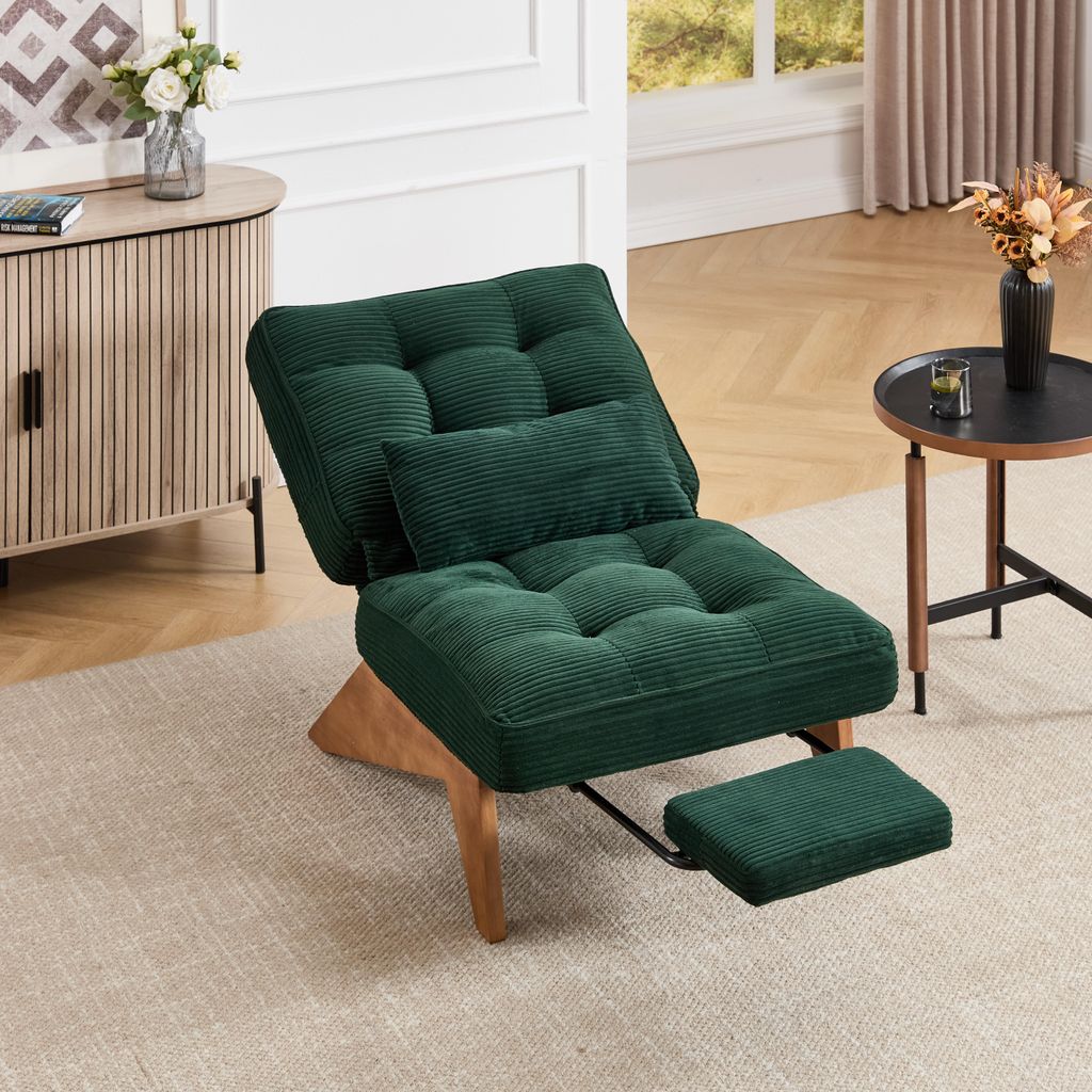 STILVORA Relaxsessel mit Lendenkissen,Loungesessel mit Fußstütze,Polsterstuhl mit Holzbeinen für Wohnzimmer,Schlafzimmer&Garten,Smaragd