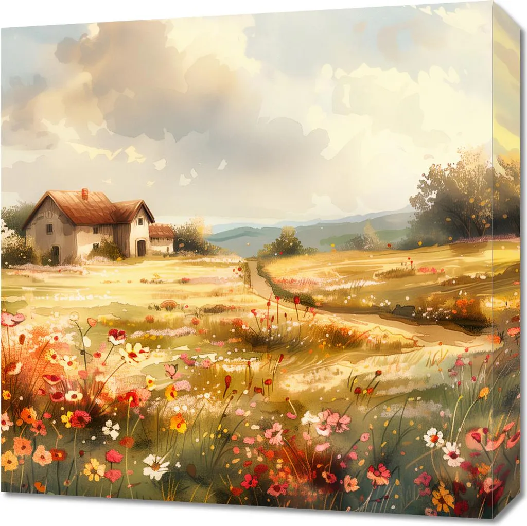 Quadro su Tela 50x50 Casetta Idilliaca - Telaio Legno e Stampe UV