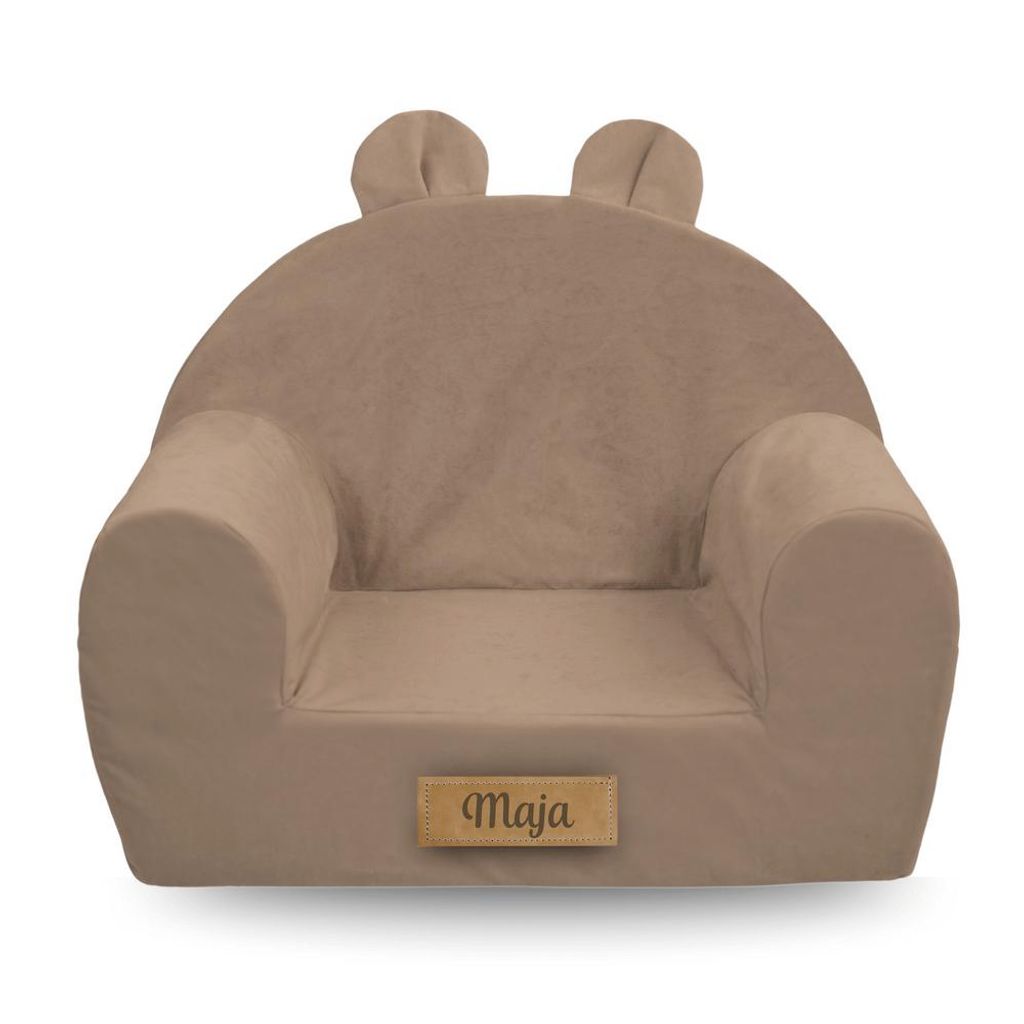 Personalisierter Kindersessel mit Ohren 56x33x42 cm – Dunkelbeige – Sessel für Babys & Kleinkinder