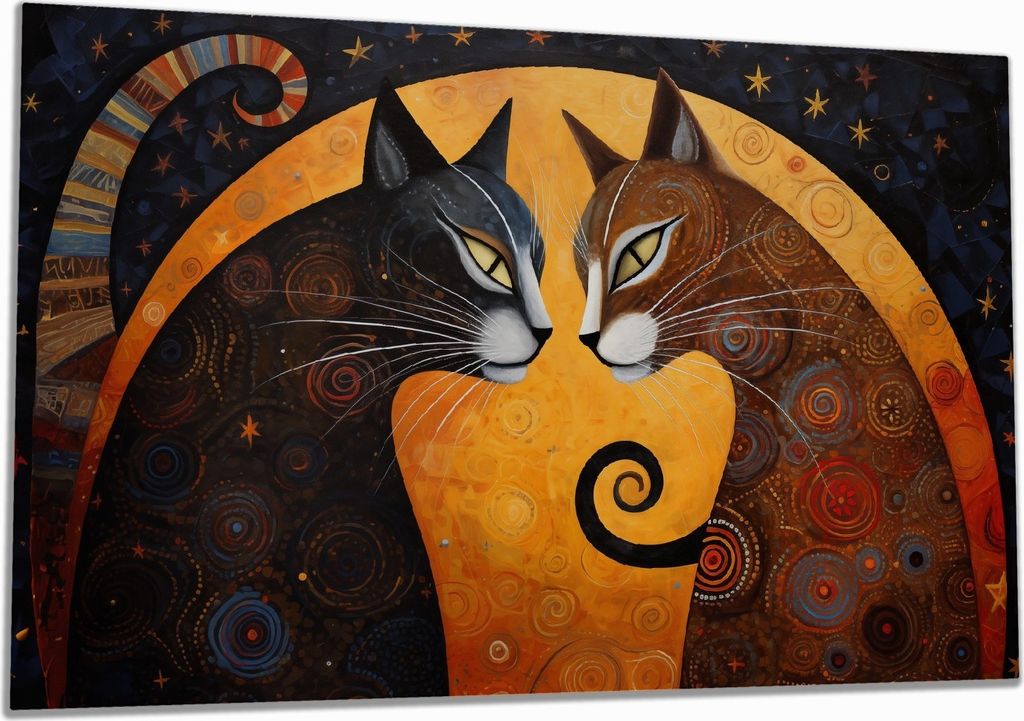 Wallario Herdabdeckplatte aus Glas, Größe 80 x 52 cm 1-teilig, Motiv Katzen im Mondlicht