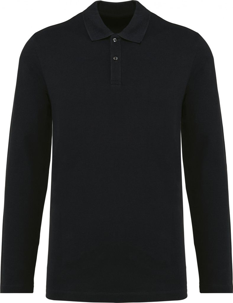 Kariban Premium Herren Polo-Shirt Poloshirt Basic Langarm Polohemd Shirt, Größe:4XL, Farbe:Schwarz