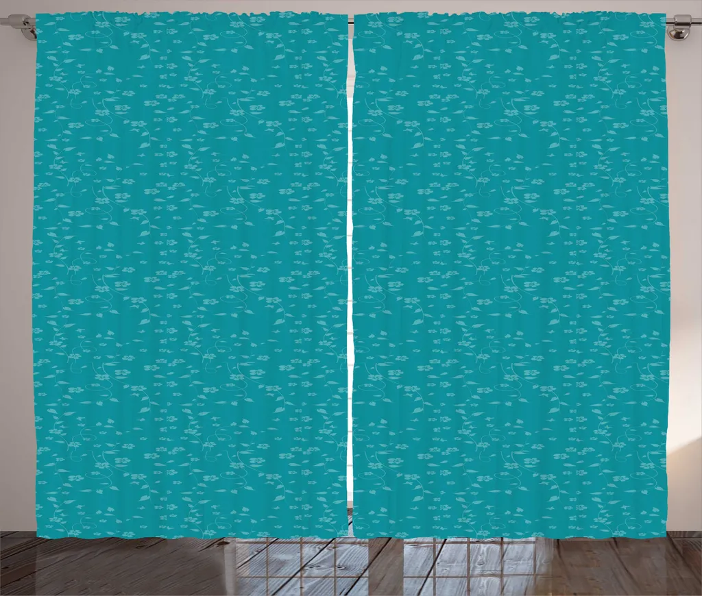 ABAKUHAUS Fleurs Rideau Rustique Bleu Pétrole à Boucles 280 x 225 cm
