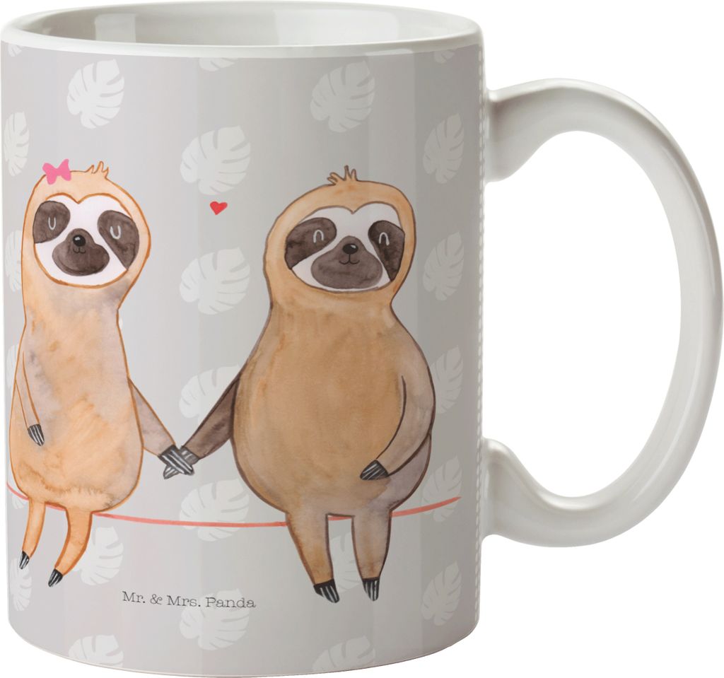 Mr. & Mrs. Panda Kindertasse Faultier Pärchen - Grau Pastell - Geschenk, Trinklernbecher, Liebespaar, Pott, Liebe, Mehrwegbecher, Kinderbecher, Be...