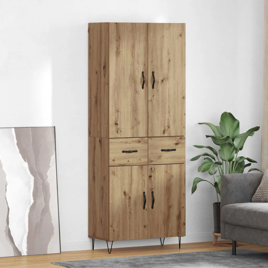 Meuble de Rangement Haut Chêne Artisan et Verre pour Salle à Manger