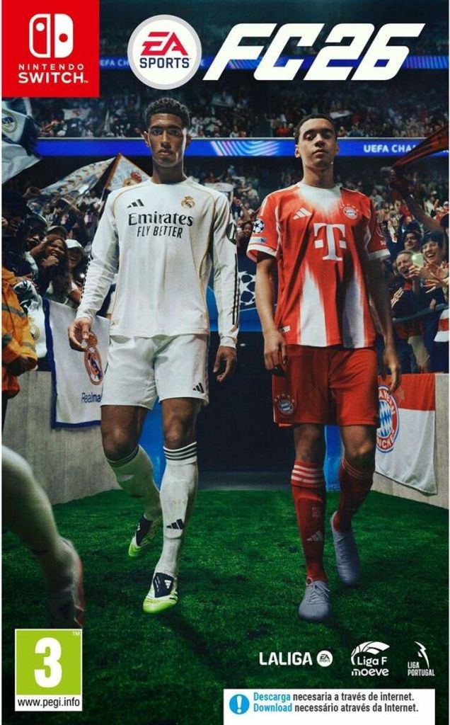 Two male soccer players in uniform walking on a green field with a crowd in the background.