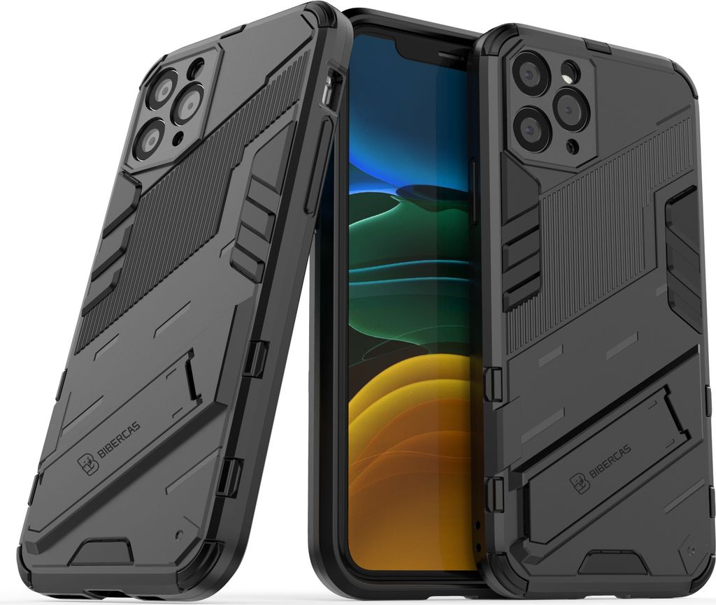 LaimTop Armor Hülle für iPhone 11, Hybrid PC TPU Bumper Stoßfestes Schutzhülle mit Standfunktion für iPhone 11 Schwarz
