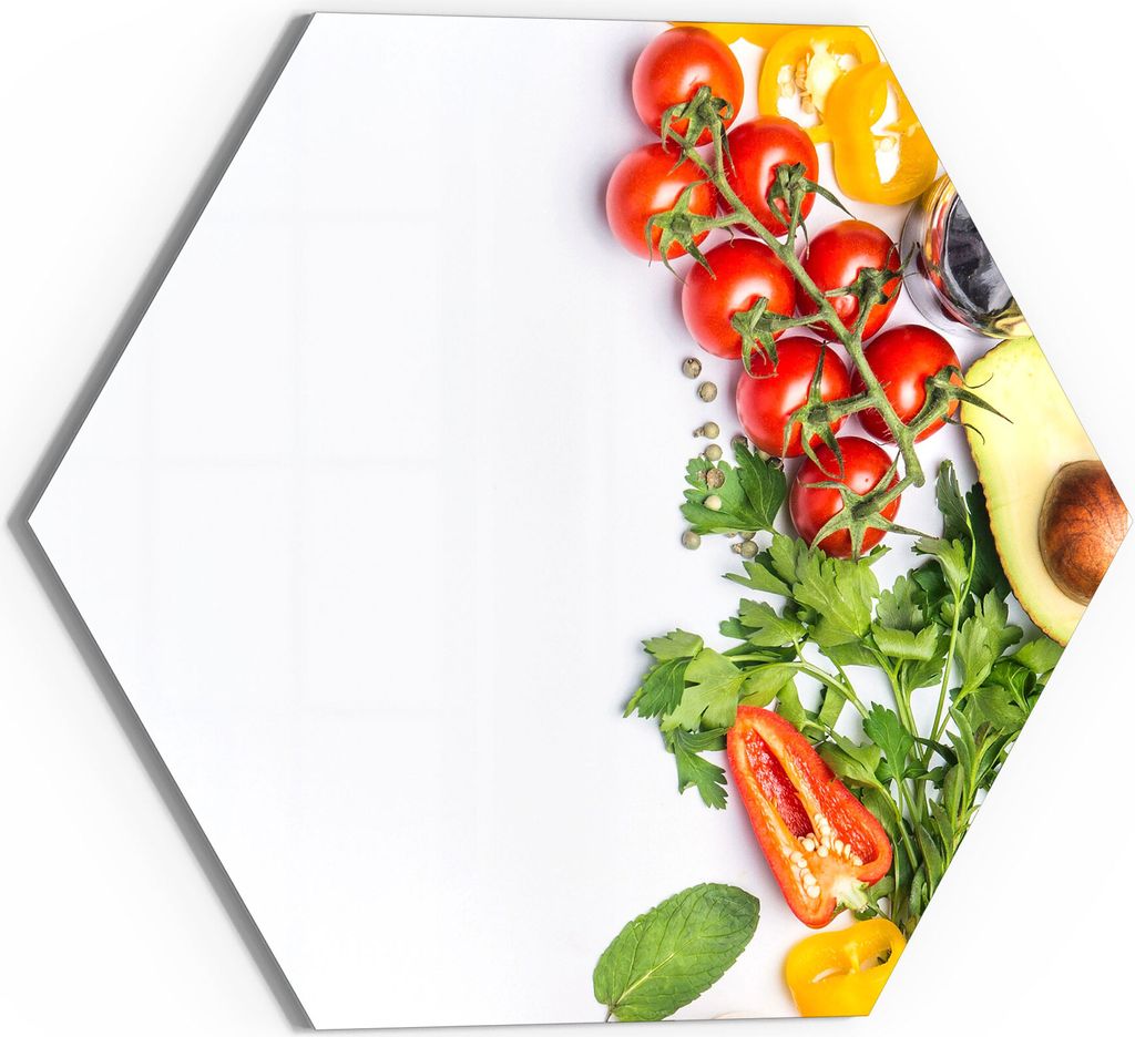 DEQORI Magnettafel Glas 55x48 cm 6-eckig 'Banner gerahmt mit Gemüse' beschreibbar Whiteboard