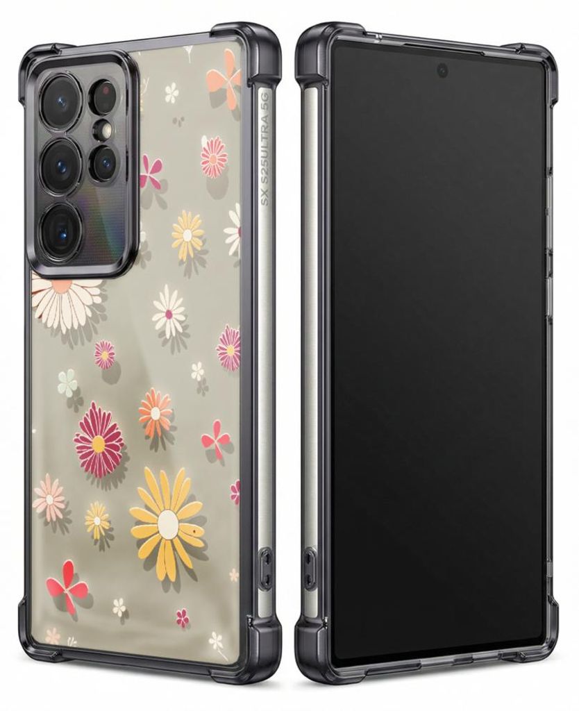 Personalisierte Hülle mit Bild für Samsung Galaxy S24 Ultra Elektroplattiert TPU Stoßdämpfer Handyhülle mit Blumenmuster mit bunten Gänseblü...