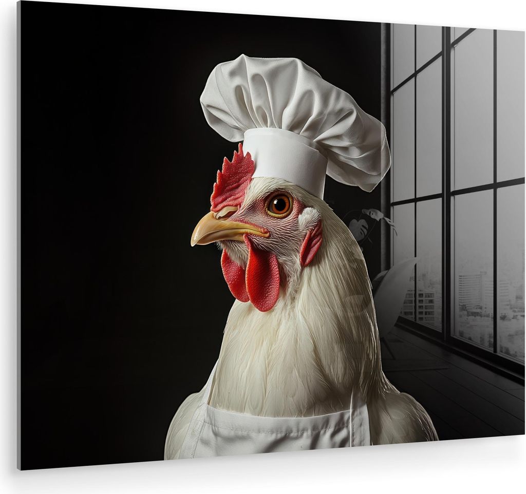 MuchoWow Glasbilder - Bilder auf Wandbild - Foto auf Glas Koch - Rot - Huhn 80x60 cm Wanddekoration aus Glas - Acrylglasbild - Acrylbilder - Wandde...