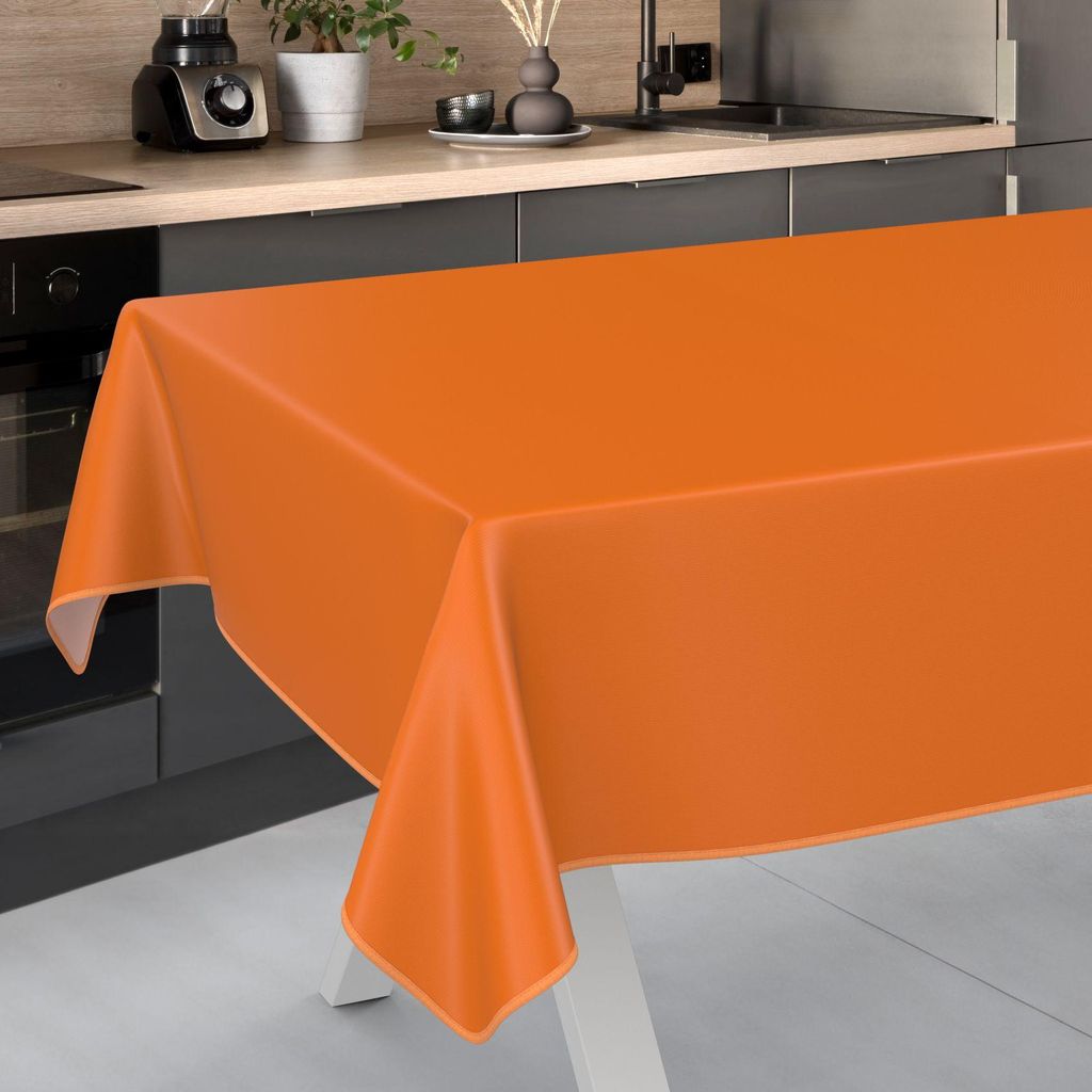 Tischdecke Textil-Optik UNI Orange 280x140cm mit Band-Kante Wachstuch abwaschbar