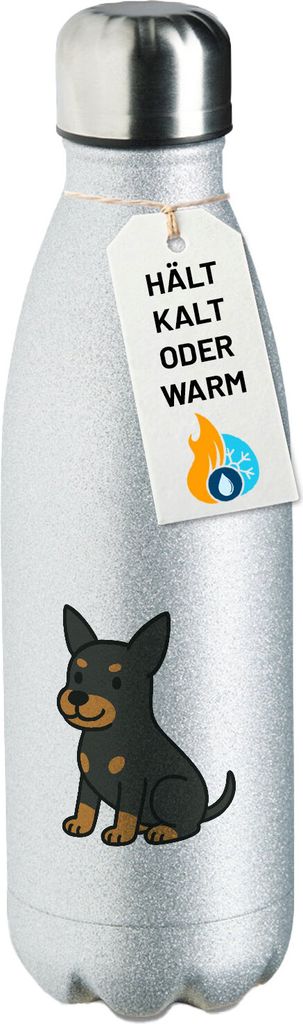 Huuraa Sportflasche Zwergpinscher Comic Zwergi Geschenk 500ml Silver Wasserflasche Zwergpinscher Überraschung