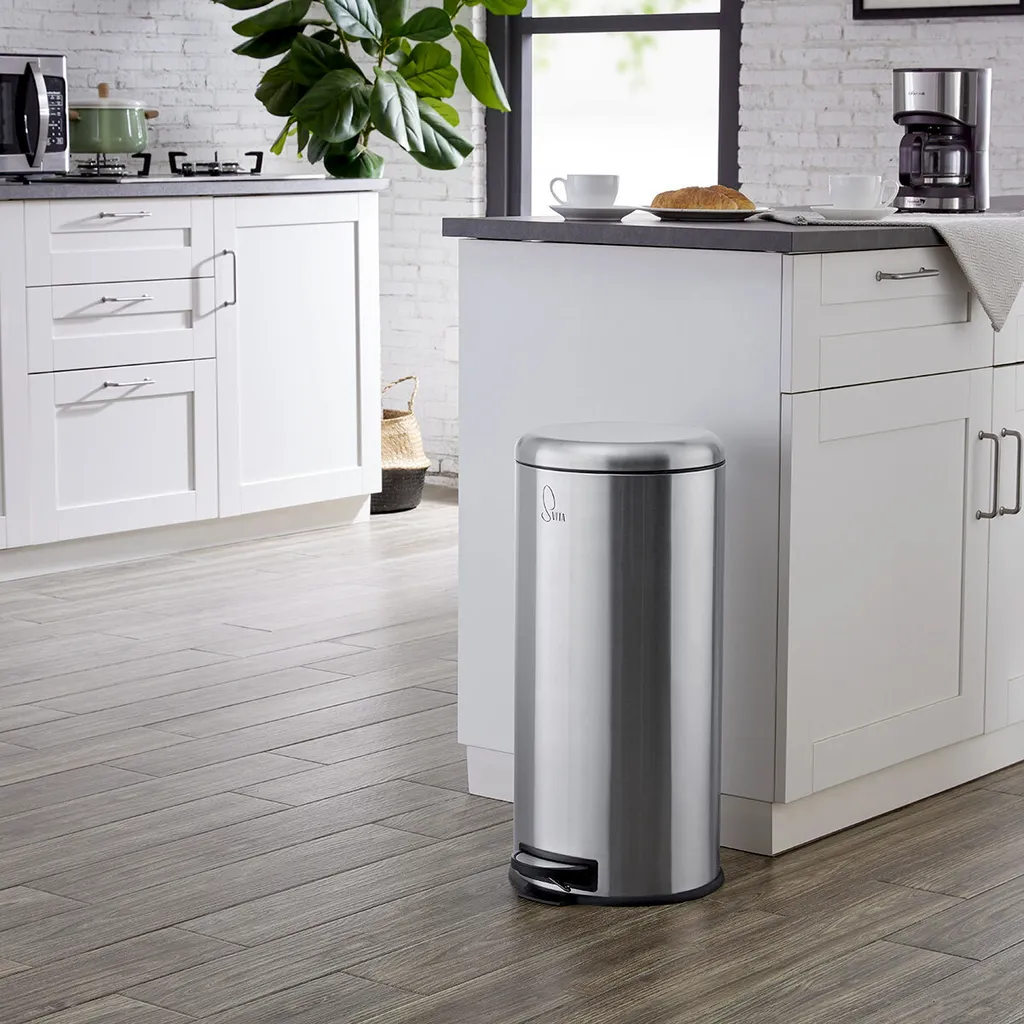 Poubelle de cuisine 30L ronde en inox pour tri et déchets ménagers