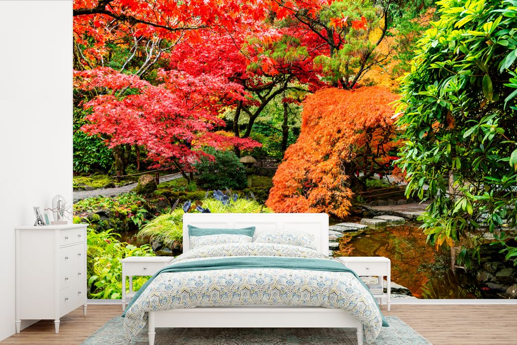 MuchoWow Fototapete für Wohnzimmer oder Schlafzimmer Wandtapete Vinyl Motivtapete Bäume - Japanisch - Steine - Weg - Natur - 525x350 cm - Das H...