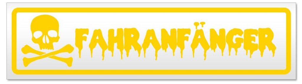 Kiwistar - Autoaufkleber - Gelb - 60 x 16 cm - Fahranfänger Totenkopf - Hinweis Aufkleber Sticker für Auto, Kfz, Fahrrad, PKW, LKW