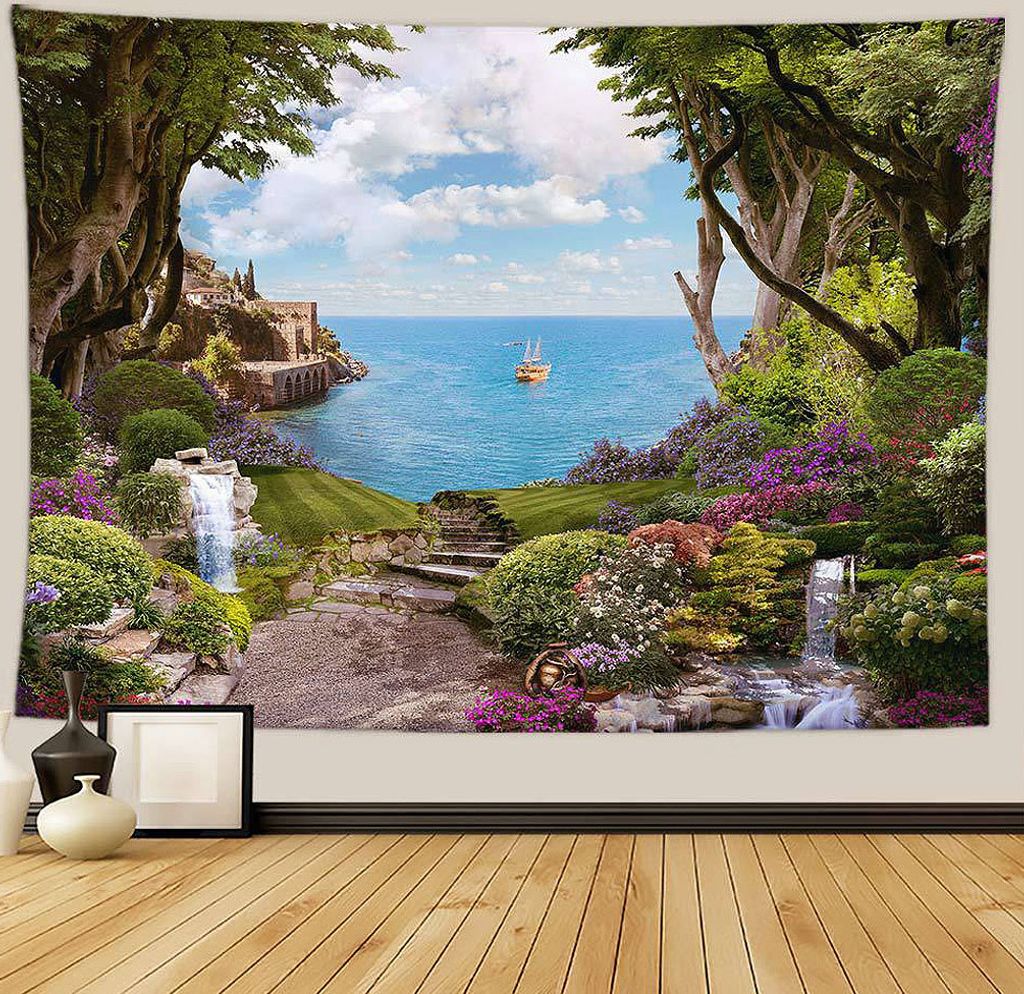 Urlaub Wandteppich Wohnkultur Landschaft Wandteppich Wohnzimmer Schlafzimmer Dekoration Wandteppich Zimmer Vorhang Strandtuch (130cm x 150cm, Farbe 5)