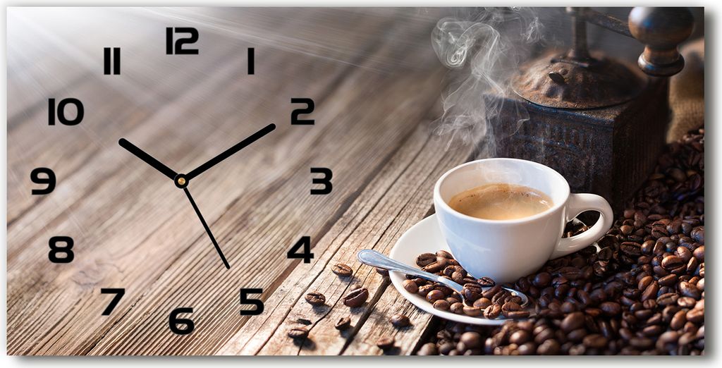 Wanduhr aus Glas – 60x30 cm - Glasbild - Glasuhr - Gehärtetes Glas - schwarze-zeiger - Morgen Kaffee