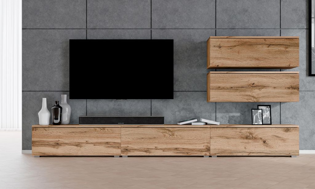 AX LIVING Anbauwand Loriano V Wohnwand braun Eiche Wotan Produktbild 
