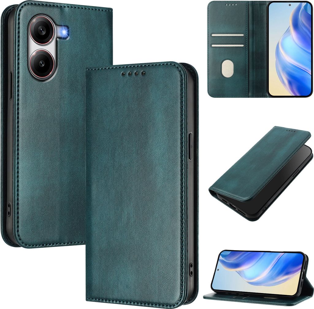 Handyhülle für Xiaomi Poco X7 Pro 5G, Vintage Leder RFID Schutz Kartenfach Standfunktion Magnetische Klapphülle Grün