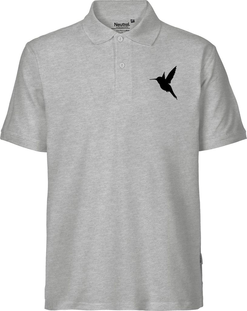 Huuraa Herren Polo Shirt Kolibri Silhouette 3XL Sport Grey Bio Baumwolle Fairtrade Poloshirt Geschenkidee