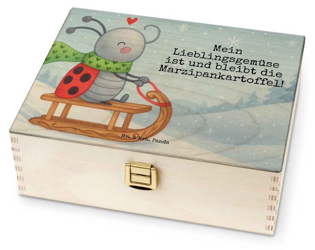 Mr. & Mrs. Panda Tee Box Smörle Rodeln Design - Weiß - Geschenk, Aufbewahrung, Winter, Teebeutel Organizer, Holz Teebox, Weihnachten, Marzipan, T...