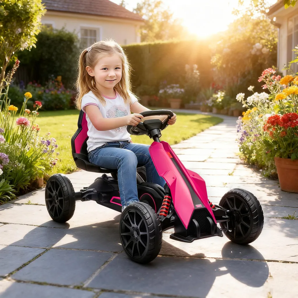 HOMCOM Go-Kart Rose pour Enfant avec Siège Réglable Confortable