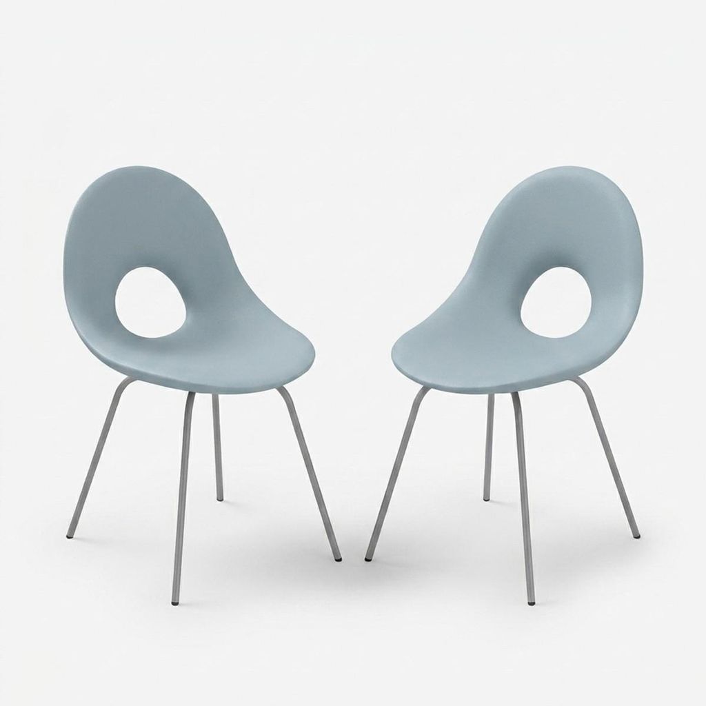 2er-Set Design-Stühle aus Polyethylen und Eisen für drinnen und draußen Candy - Blau