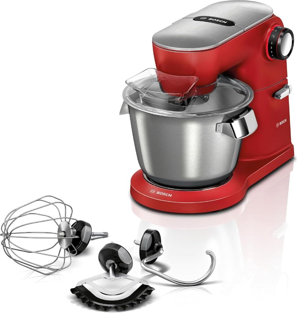 Bosch Hausgeräte Küchenmaschine Serie 8 MUM9A66R00, Edelstahl-Schüssel 5,5 L, Planetenrührwerk, Profi-Knethaken, Schnee-, Silikonbesen, 7