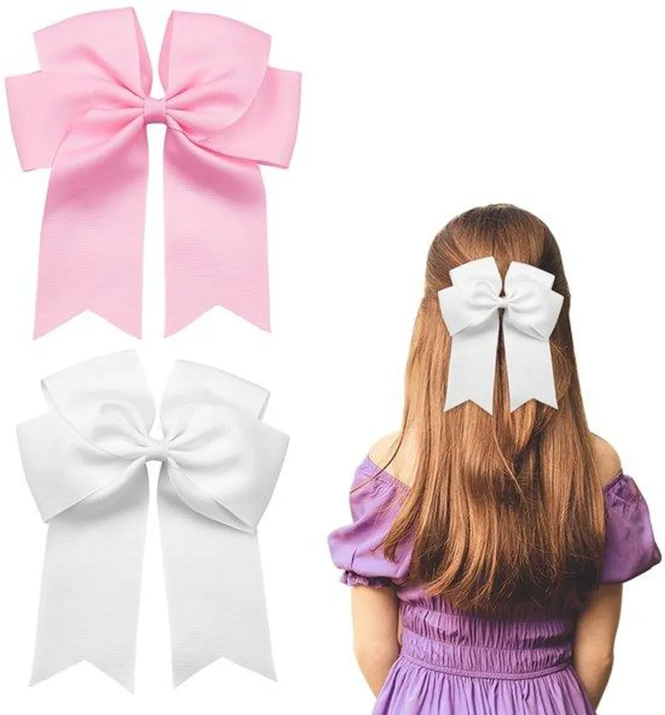 Grandes barrettes XXL de 15 cm lot de 2 accessoires cheveux blanc rose